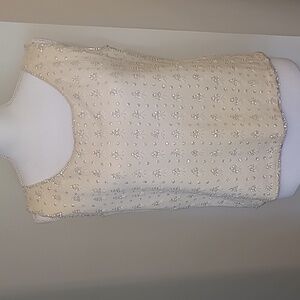 Bellariva 100% Pure Wool Cream Color Sequins Top, size 38 (M)